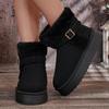 Soft Non Slip Thick Bottom Furry Snow Boots Women 2025 Winter Warm Fluffy Fur Ankle Boots with Platform Metal Buckle Plush Shoes