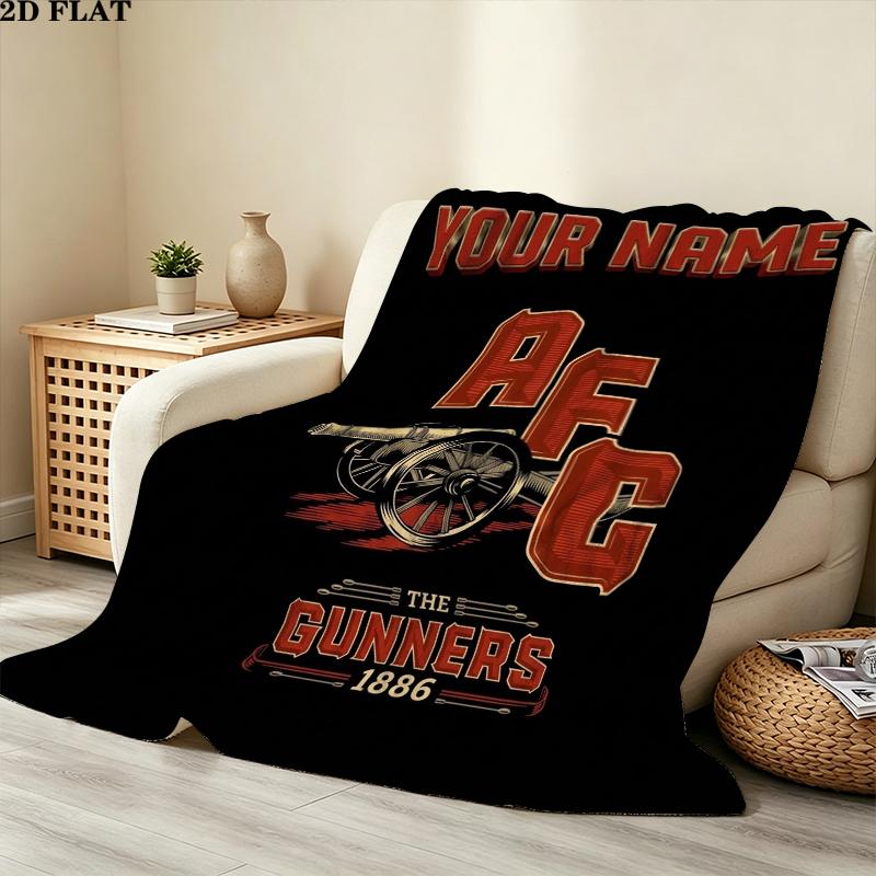 Custom Name Afc Gunners Print Flannel Blanket, High quality Comfortable for All Seasons, Home Decor, Warmth and Comfort, Perfect for Christmas Gifts