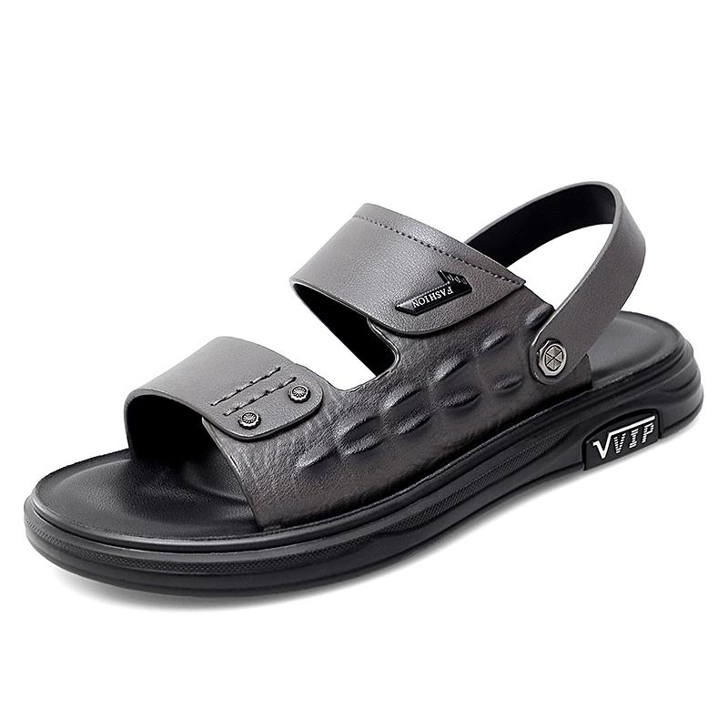 Мужские летние модные сандалии из крокодиловой кожи, тапочки для взрослых, комфортная пляжная обувь с толстой подошвой, нескользящие сандалии из кожи с открытым носком