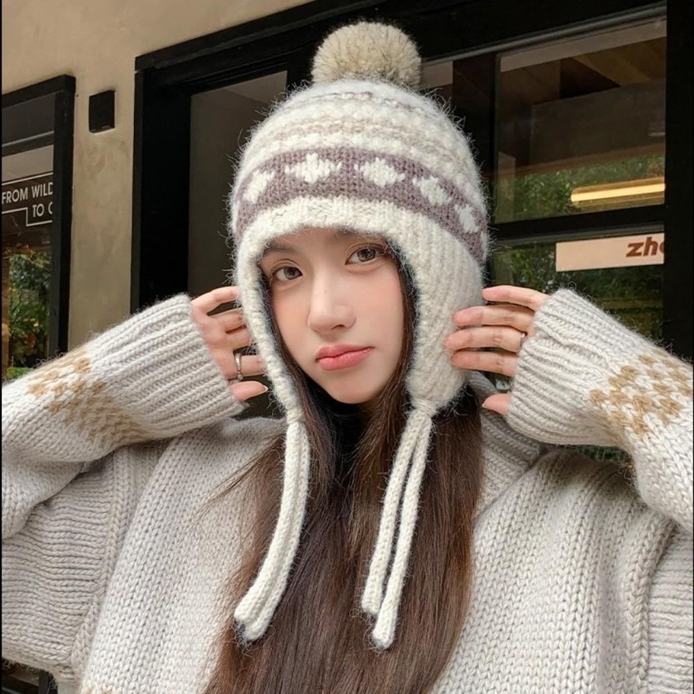 Warm Thickened Warm Ear Protection Hat Foldable Ball Cap New Korean Knitted Hat for Autumn Winter