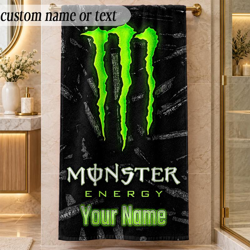 Beach TowelMonster Energy Custom Name Text Personalized Soft Towel for Beach Pool Indoor Home Decor Gift