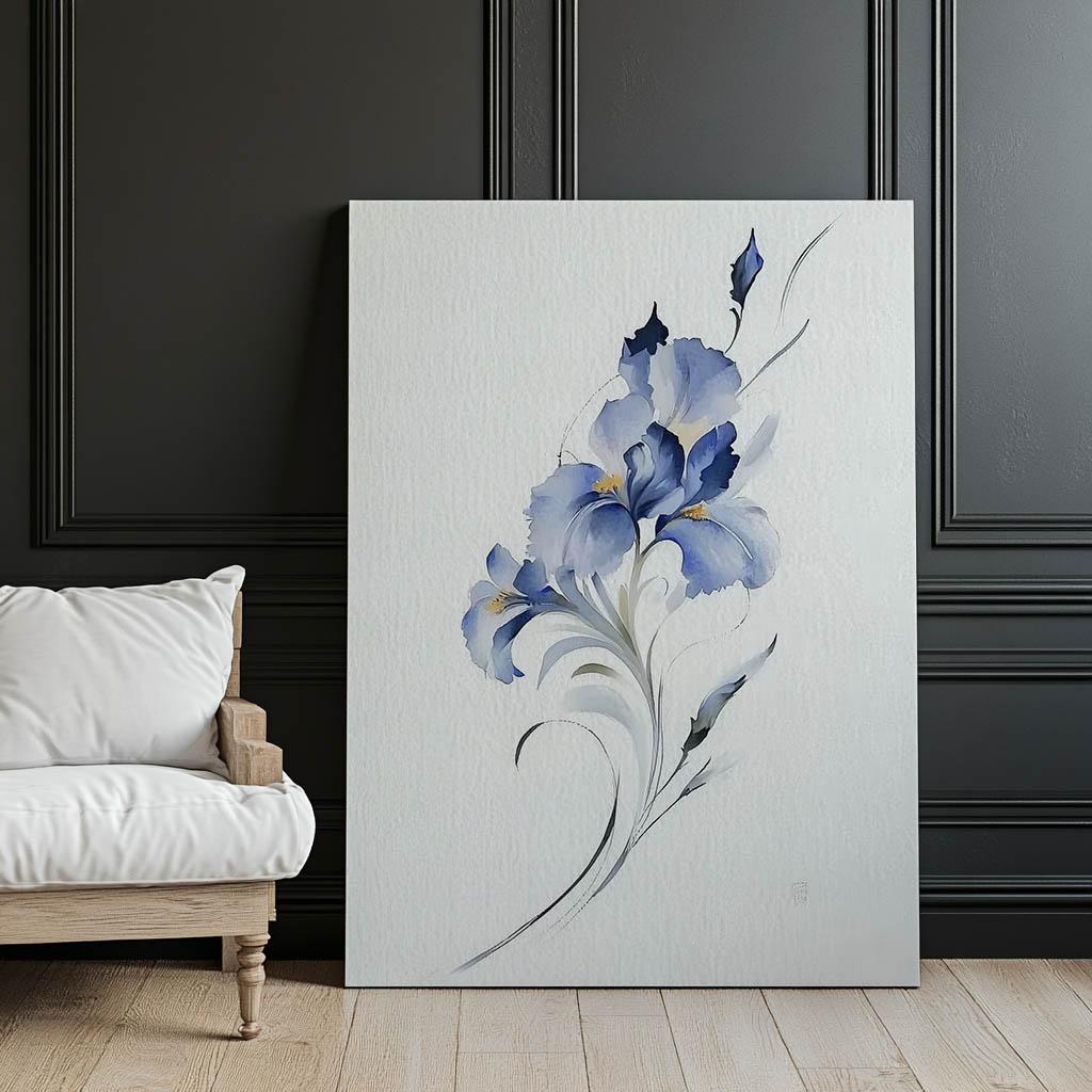 Subtelność Niebieskiego Irysa Subtelność Niebieskiego Irysa, 60X90 Cm, Rama Aluminiowa Czarna, Papier Matowy 230 Gsm