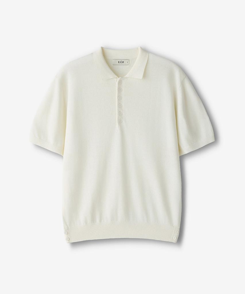 ECORR Linen Henley Neck Collar Crop Short Sleeve Knit_Ivory