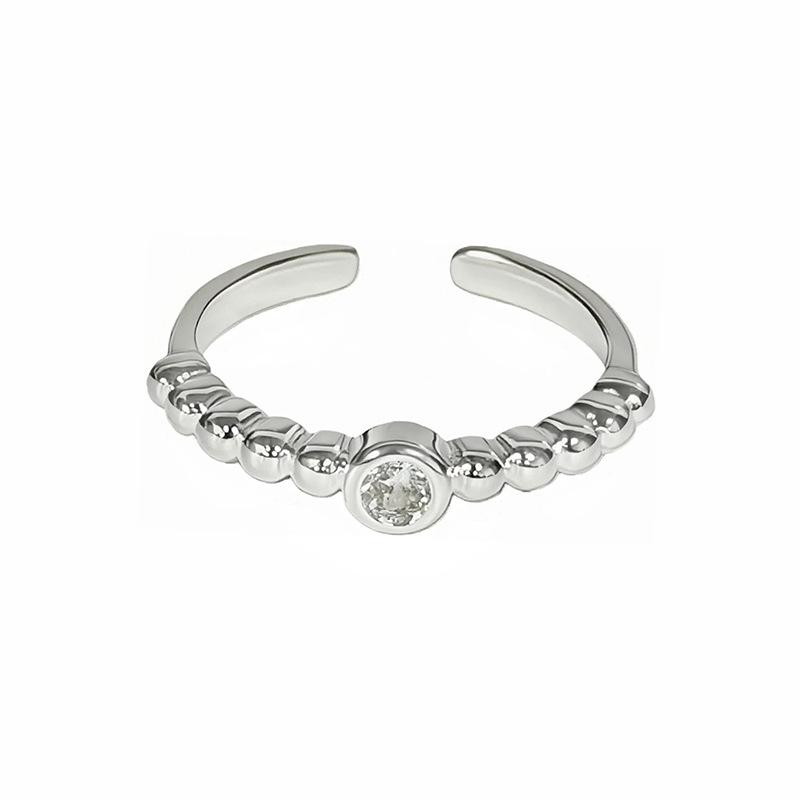 Exquisite And Small Girl Round Bead Chain Colored Zir*****Pen Ring Niche Design Stacked Ring