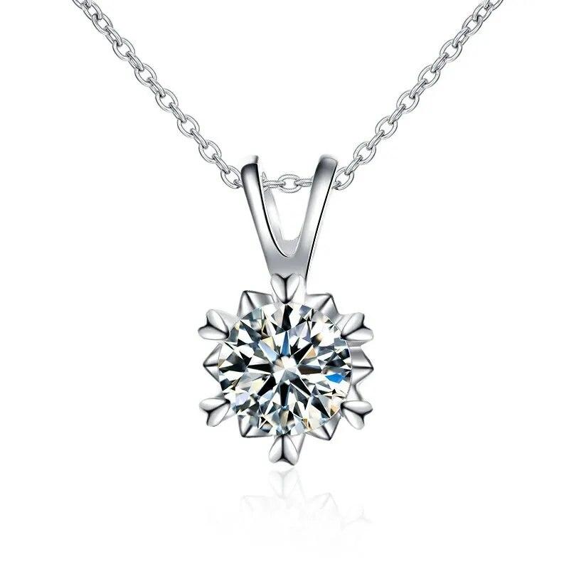 New 1 Carat Real Moissanite Snowflake Pendant Necklace For Women Top Quality S925 Sterling Silver Wedding Bridal Fine Jewelry