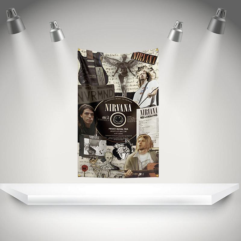 N-Nirvanas Flag Rock Music Band Banner HD Printing Tapestry Exhibition, Music Band Fans, Garage Decor