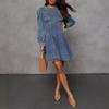 Women's Denim Dress Long Sleeve Bodycon Mini Jean Dress Casual Ruffle Hem Dress