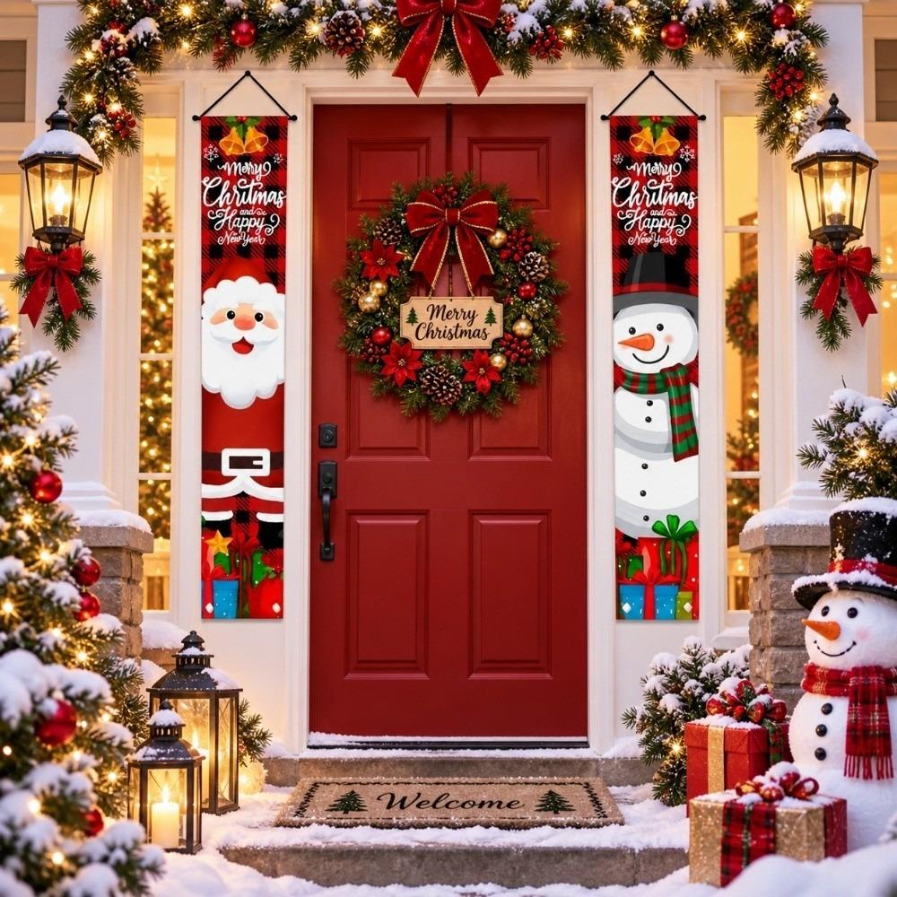 2D Flat Christmas Flag Banners Snowman Christmas Hanging Flag Door Couplets Banner Indoor Outdoor