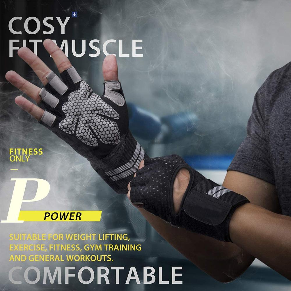 1Pair Weight Lifting Gloves Breathable Workout Gloves with Wrist Support for Gym, Exercise, Pull Ups, Full Palm Protection