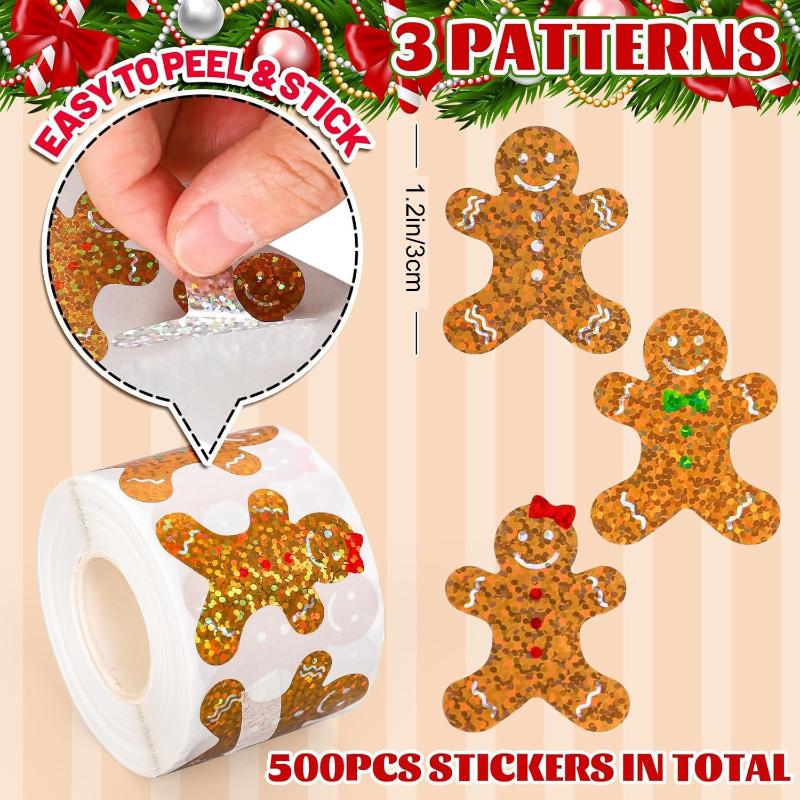 500Sheets/Roll Merry Christmas Stickers Santa Hat Christmas Bells Seal Labels Stickers For Diy Gift Baking Package Envelope