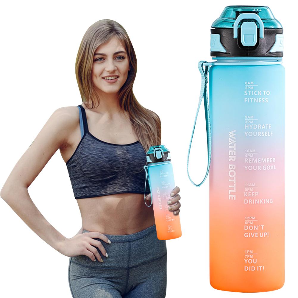 Бутылка для воды градиентной формы большой емкости 1000 мл, питьевая бутылка с трубочкой, 1 литр, герметичная, с маркером времени для фитнеса, спортзала, на открытом воздухе