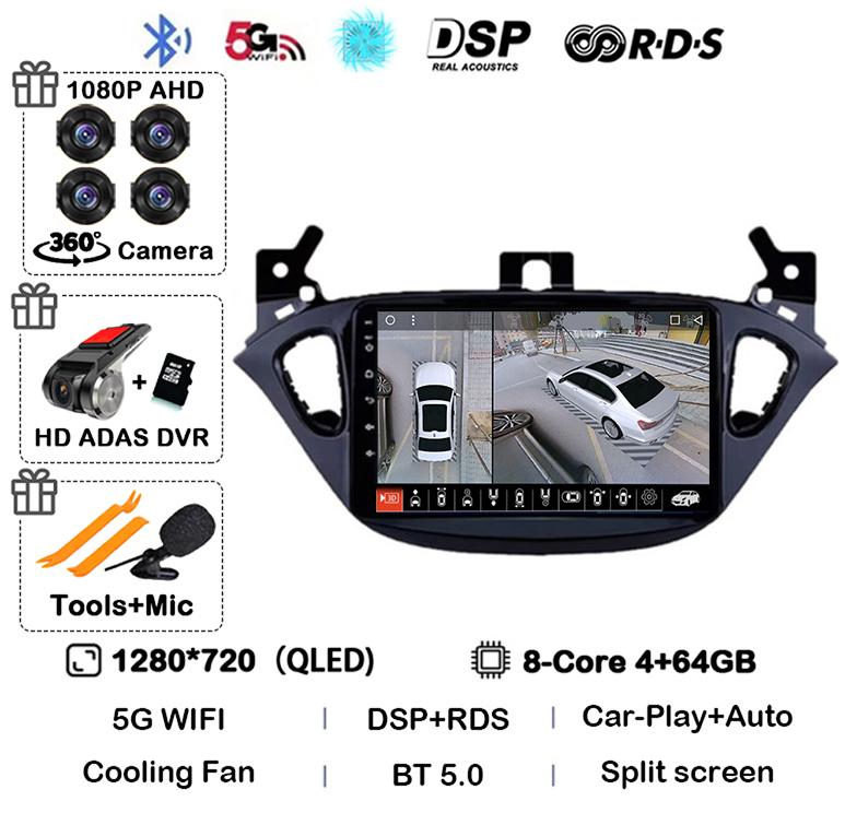 Android 14 Carplay Auto WIFI+4G для Opel Corsa E 2015-2019 для Opel Adam 2013-2016 автомобильное радио GPS мультимедиа видеоплеер стерео