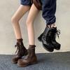 British Style Fashion Versatile Lace-up Martin Boots 2025 Autumn and Winter New Round Head Flat Bottom Inner Height Increase Small Short Boots Wome