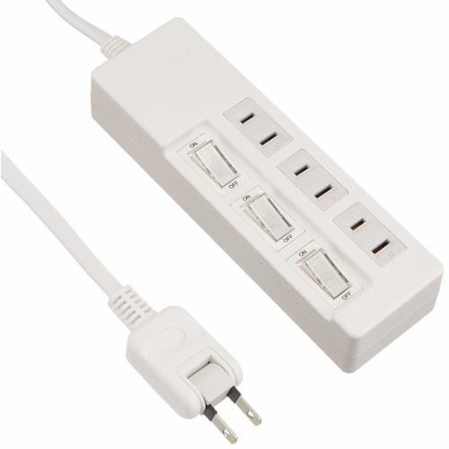 BUFFALO 2 Pin Power Tap 3 Ports Individual Switch 5m White BSTAPSW2350WH