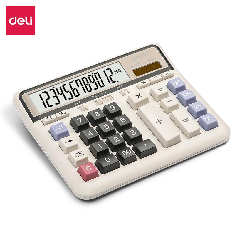 Deli 12-Digit Large Screen Dual Power Desktop Calculator