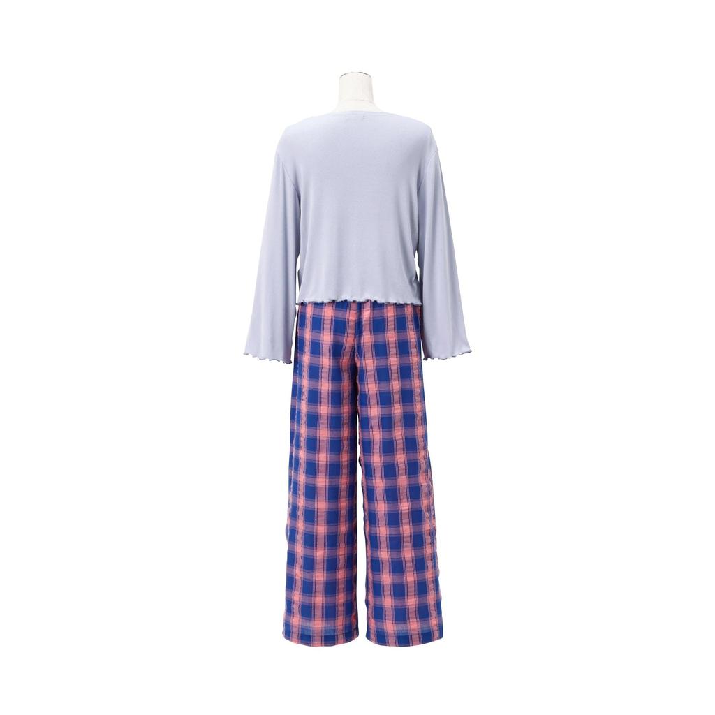 Francfranc Check Pattern Ribbed Cute Loungewear, Blue, Casual, Material,