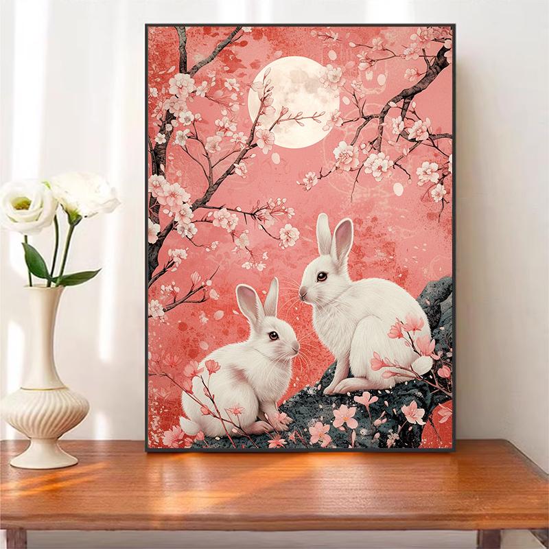 5d DIY Diamond Painting Cross Stitch Peach Blossom Little White Rabbit Diamond Embroidery Mosaic Full Round Drill Home Decor