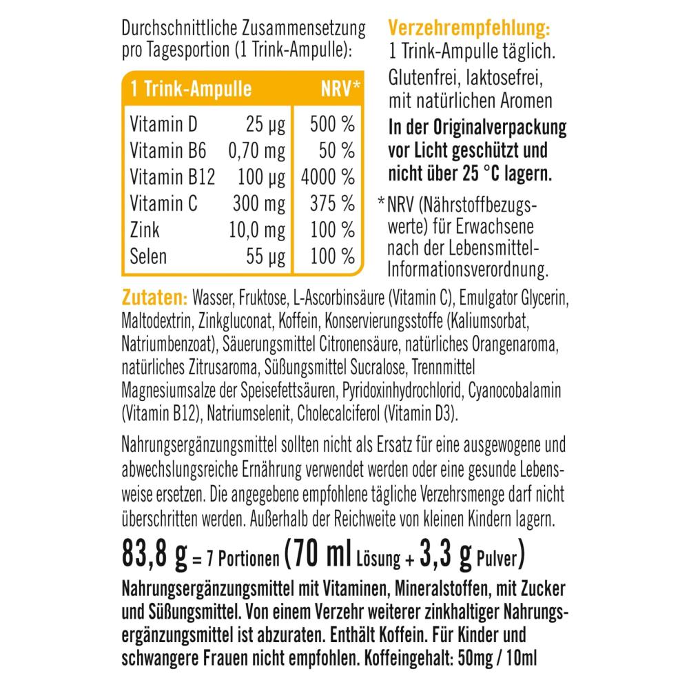 taxofit Immune + Energy Drink Ampoules 7pcs X 10ml, 83.8g
