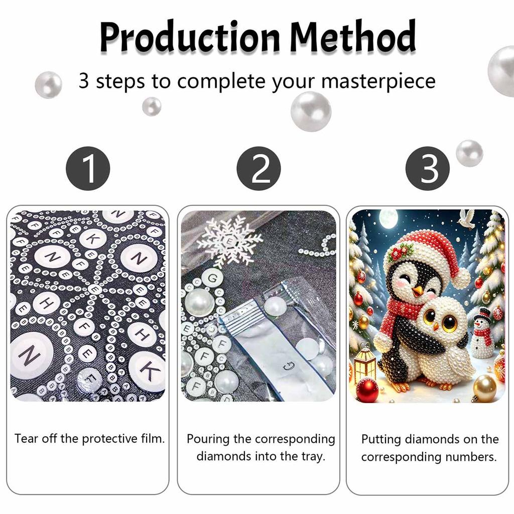 Christmas Pearl Painting Kit Handmade DIY Home Decoration Painting Penguin Owl Snowman Forest Night Scene Full Drill Craft Art