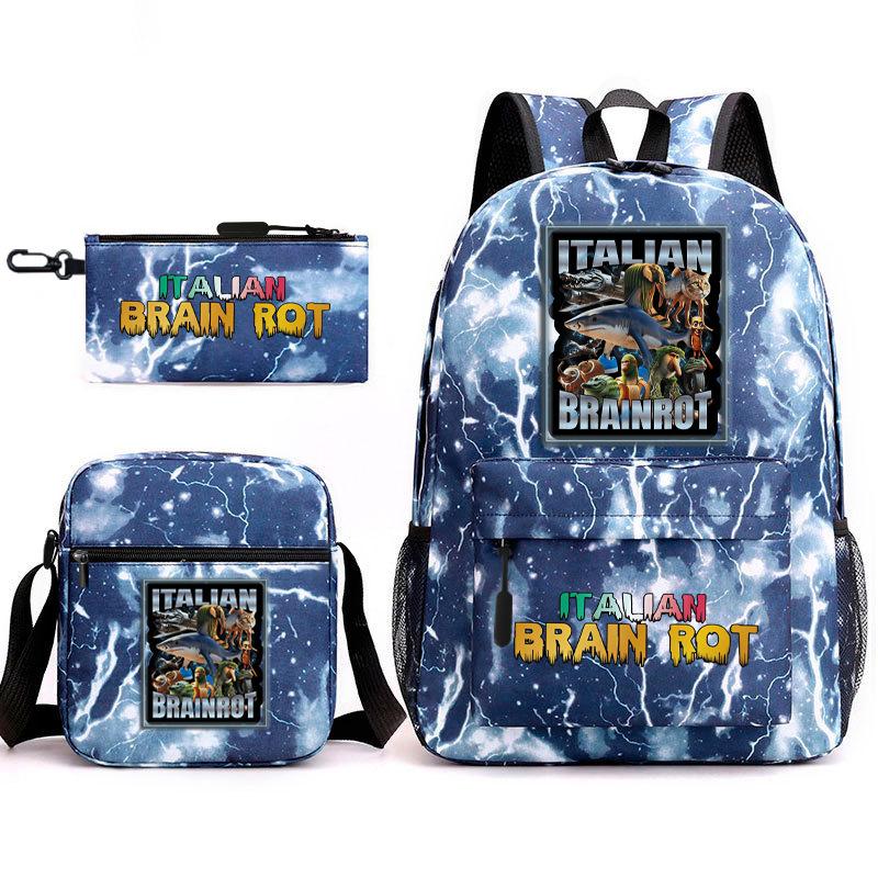 Abstract Foreign Shanhaijing Children's Schoolbag Tongtongsahur Cartoon Primary School Student Backpack Three-piece Set L