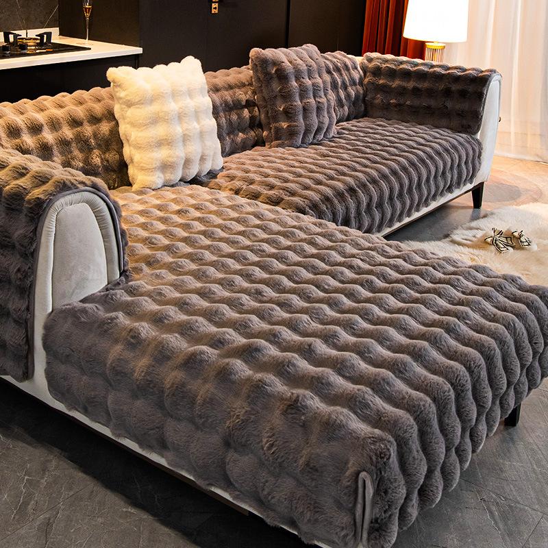 Thicken Rabbit Plush Sofa CoverTowel Universal Non-slip Sofa Mat Winter Warm Sofa Slipcovers Couch Cushion for Living Room Home