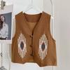 Хлопковый жилет для женщин, льняной жилет без рукавов, винтажный джинсовый жилет, большой размер, принты, универсальный повседневный жилет на пуговицах