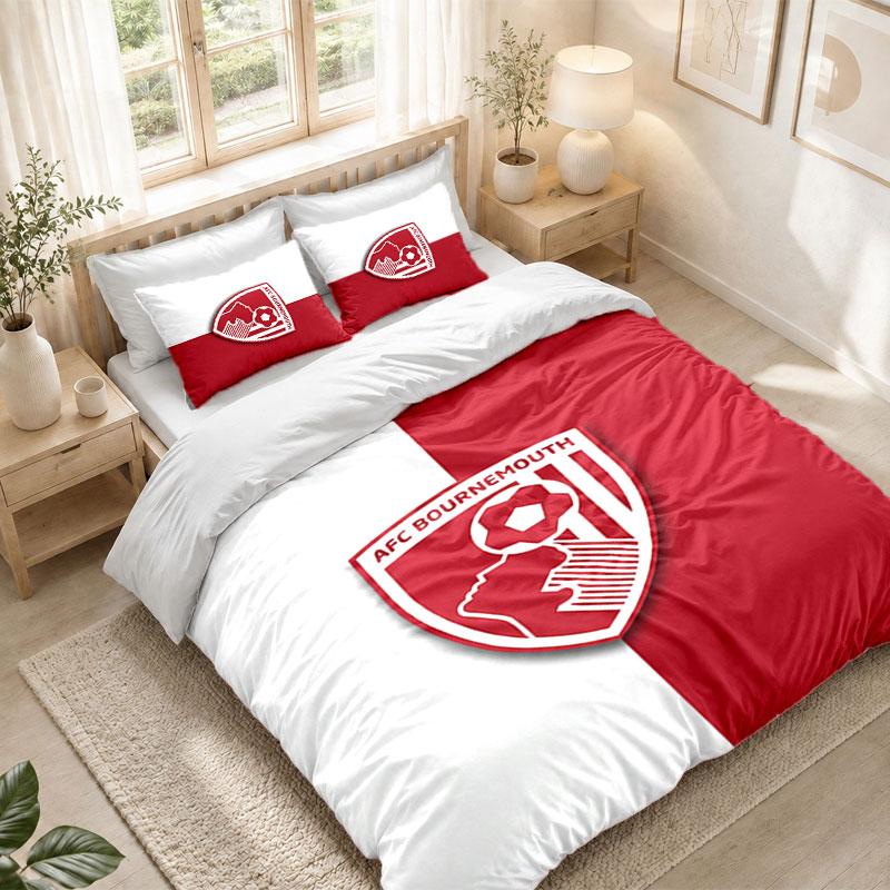 Bedding Set 1 Duvet Cover 2 Pillowcases Bournemouth Football Print Bedroom Home Decoration