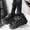 Fashion Metal Chain Platform Lolita Shoes Women Heart Buckle Cosplay Shoes Goth Punk Cool Y2K Pumps Women Rivet Lace Up Loafers