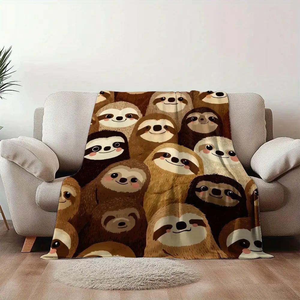 Cartoon sloth face pattern Flannel printed blanket suitable for all seasons suitable for living room office sofa and travel