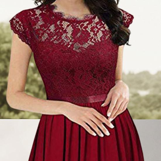 Женское кружевное платье макси с круглым вырезом, плиссированное платье-трапеция, длинное платье для матери невесты на свадьбу