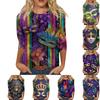 Women's Fashion Casual Round Neck Three-quarter Sleeve Carnival Print T-shirt Top