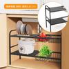Under-sink storage rack, expandable under-bathroom storage, two-tier kitchen storage, easy assembly, space-saving, includes four storage baskets, W 53