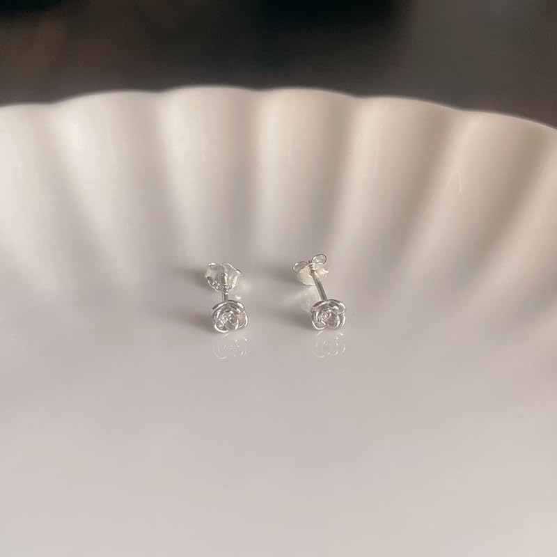 Earrings Silver 925 Silver925 Compatible with Metal Allergies Rose Rose Rose Smaller Small Inconspicuous Delicate Simple Modest Pink Gold (Silver)