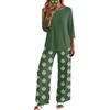 Women's Casual Two Piece Set Round Neck Loose Fit Top with Three Quarter Sleeves and Wide Leg Printed Pants Lounge Wear Set