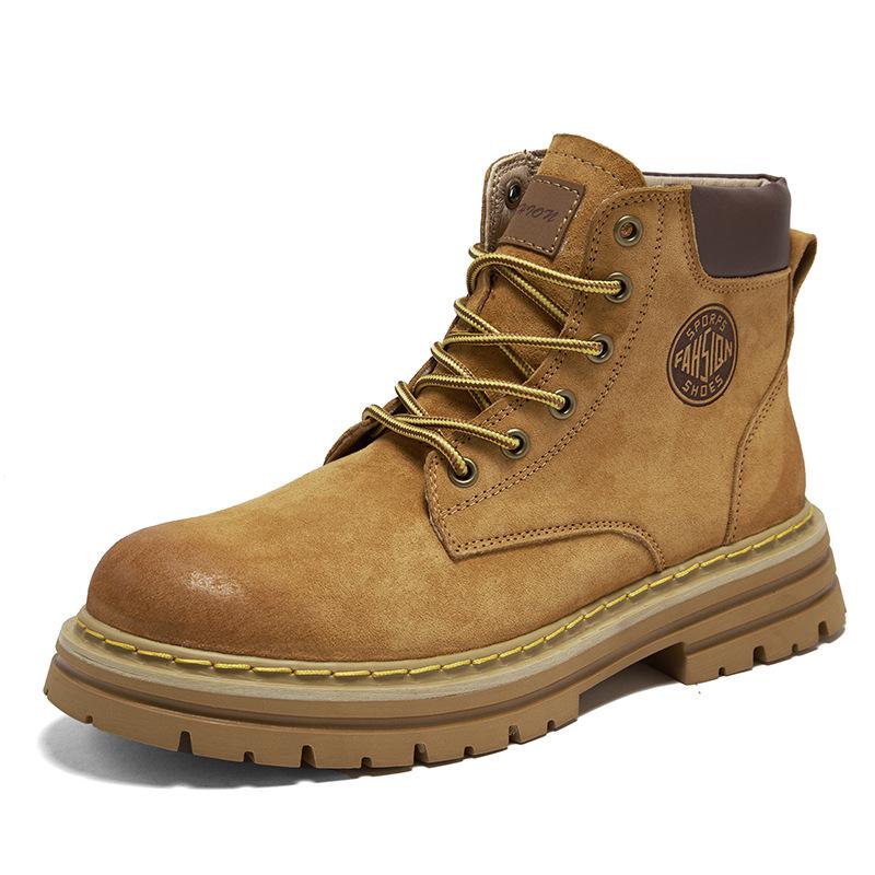 Мужские бархатные высокие ботинки Martin: Желтые зимние рабочие и снегоступы из натуральной кожи, хлопковая обувь для пар.