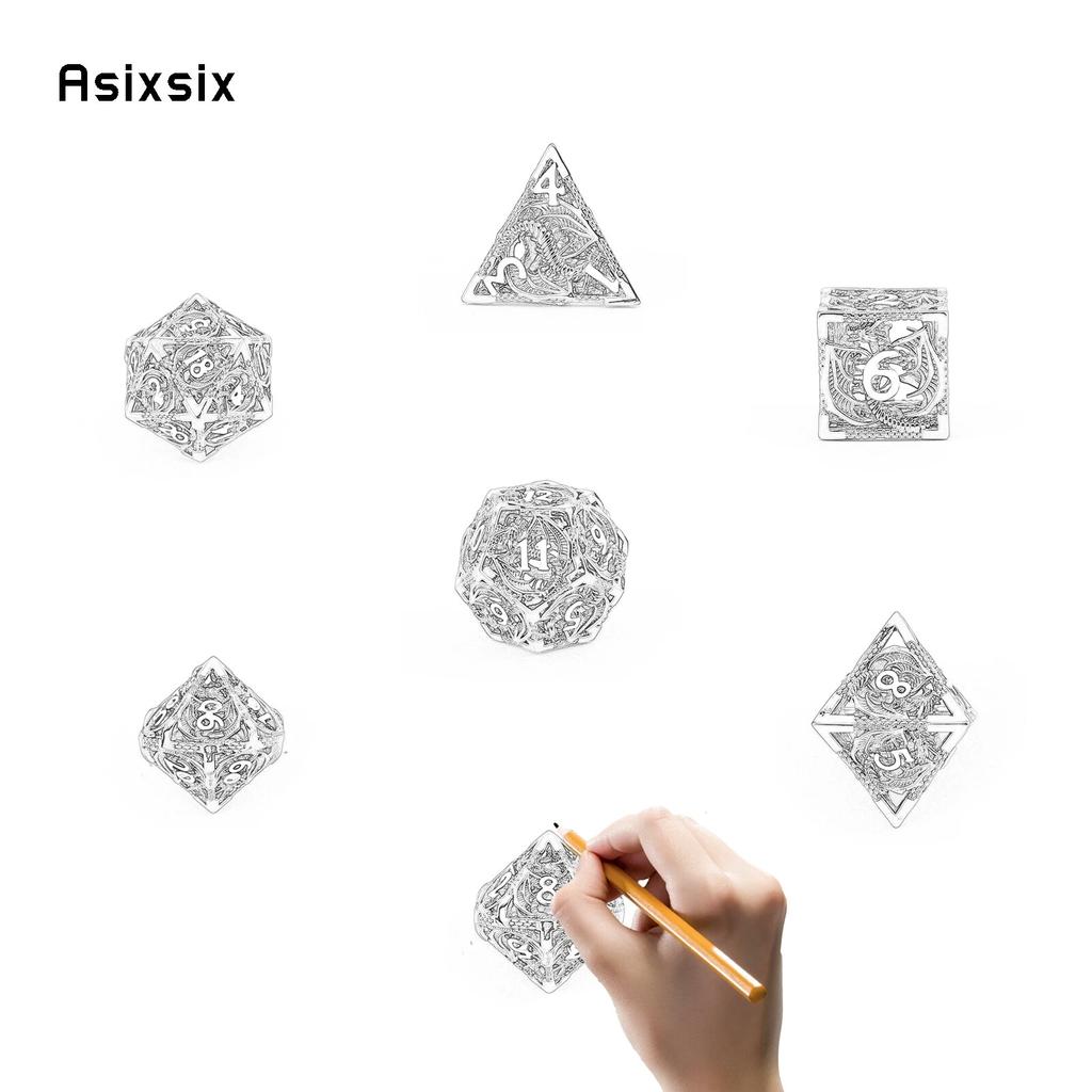7 Pcs Purple White Dragon Metal Dice Hollow Metal Polyhedral Dice Set Suitable for Role-Playing RPG Board Game Card Game
