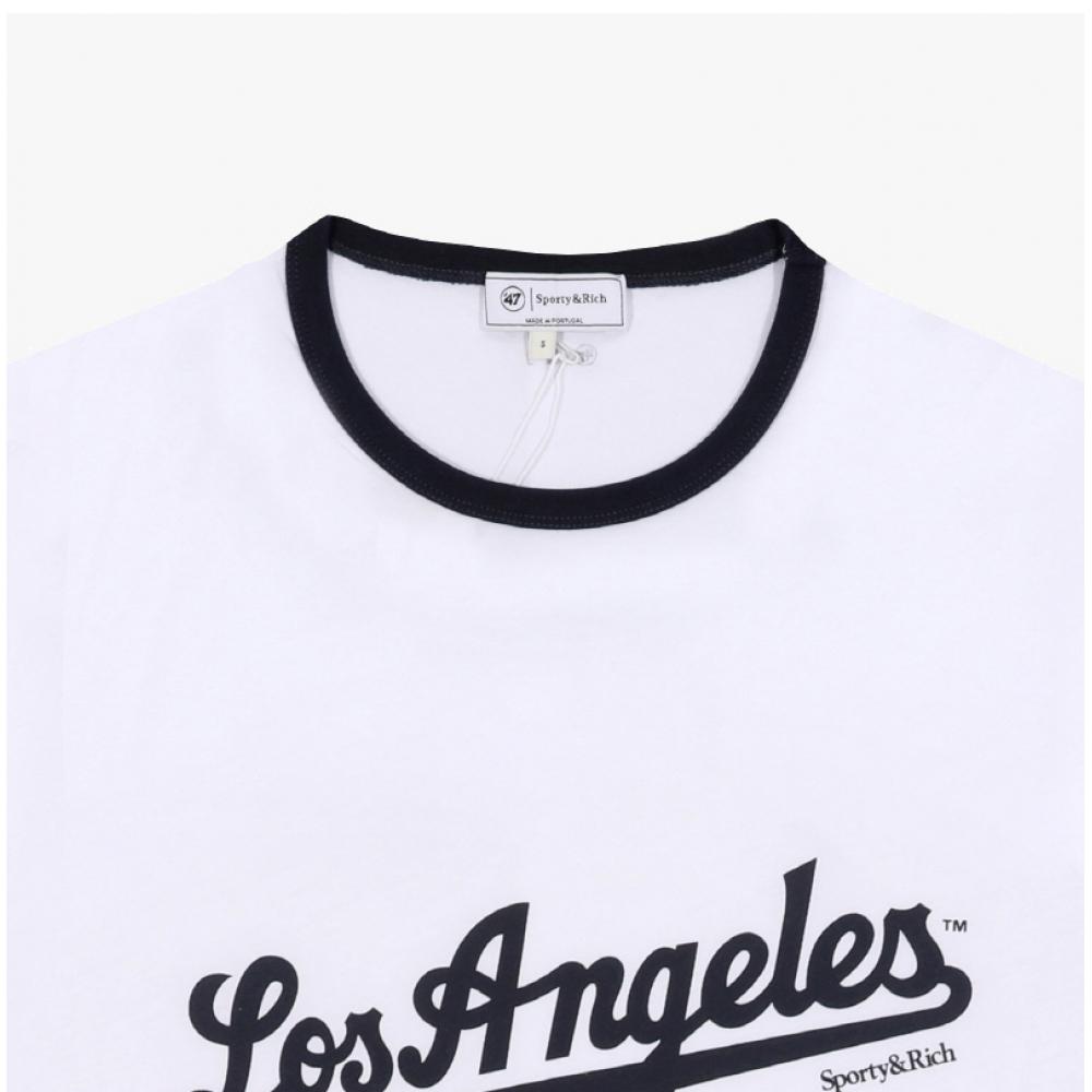 SporTy Rich DodgerS Ringer Women S T ShirT Wh50 whiTe Dark Navy