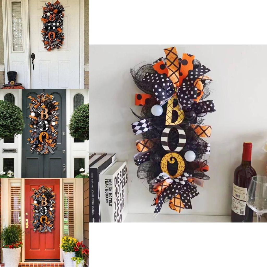 Spooky Pumpkin Halloween Wreath Door Hanging Decorative Courtyard Ornament