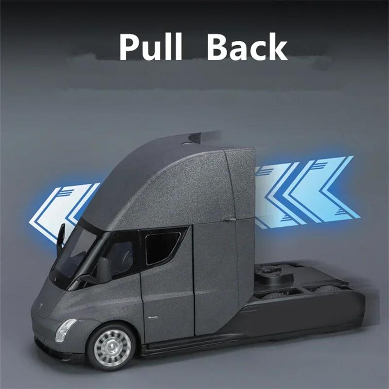1/24 Tesla Semi Trailer Truck Alloy Diecast Car Model with Sound and Light Pull Back Truck Vehicle Model Boy Collection Gift