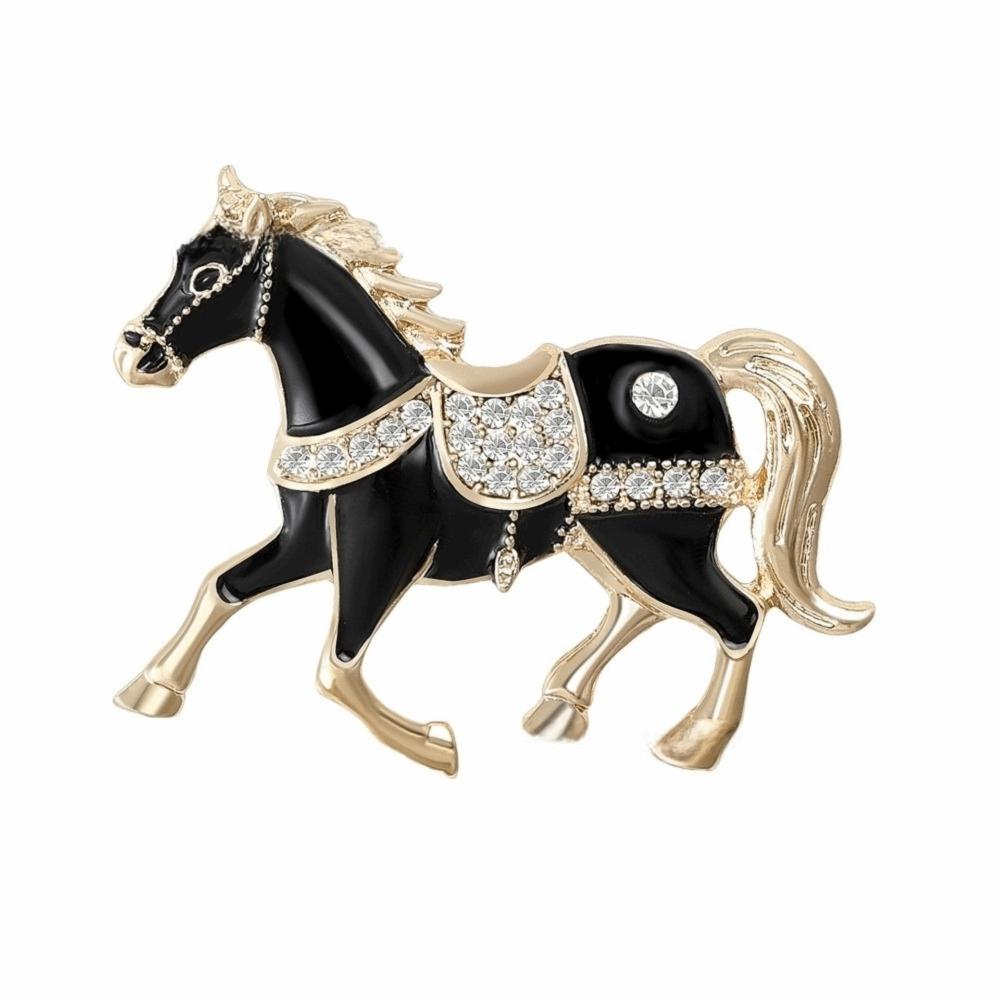 Retro Enamel Rhinestone Horse Brooch Chinese Style Animal Lapel Pins Zodiac Pin Women Accessories