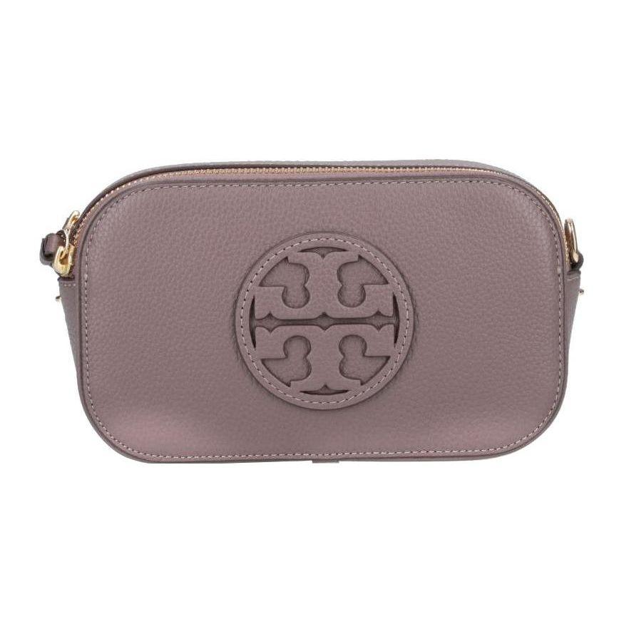 Tory Burch Miller Adjustable Detachable Shoulder Strap Zipper Leather Crossbody Mini Bag Women crossbody bag Gray-Brown 145667-093