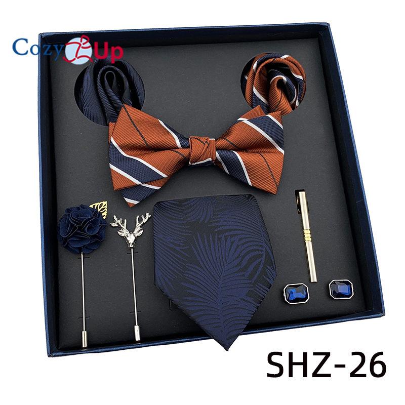 7 шт. классический мужской галстук в полоску с узором пейсли для мужчин, нагрудный квадратный галстук-бабочка, брошь-манжета, подарочная коробка на день отца