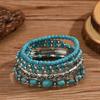 5Pcs Elastic Turquoise Beads Bracelet Bohemian Hand Chain New Beaded Bangles Set  Jewelry
