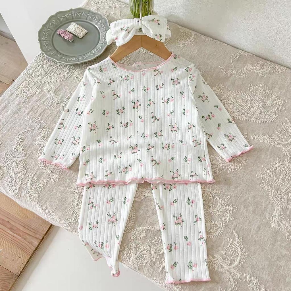 1-7T Baby Girl's Autumn New Pajama Set Floral Print Casual Two-piece Girls Long Sleeve Shirt and Pants Children's Clothing
