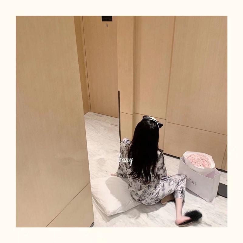 Женская шелковая пижама с цветочным принтом - С длинным рукавом, тонкая и стильная корейская домашняя одежда для весны/осени