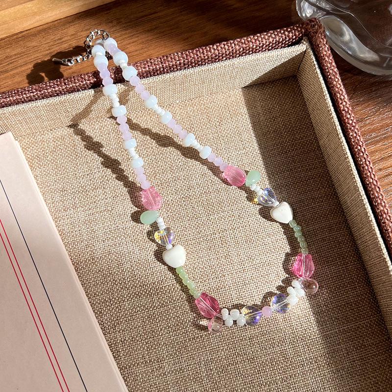 Сладкое дофаминовое ожерелье из бусин: Трендовый чокер с сердечком, цветком и бантом