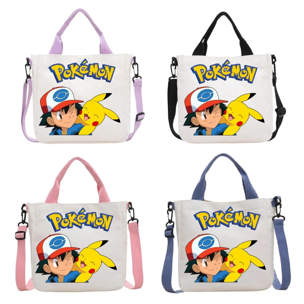 Канвасная сумка через плечо Pokemon с принтом в виде мультяшного Пикачу, модная портативная сумка для путешествий, покупок, хранения, большая вместимость