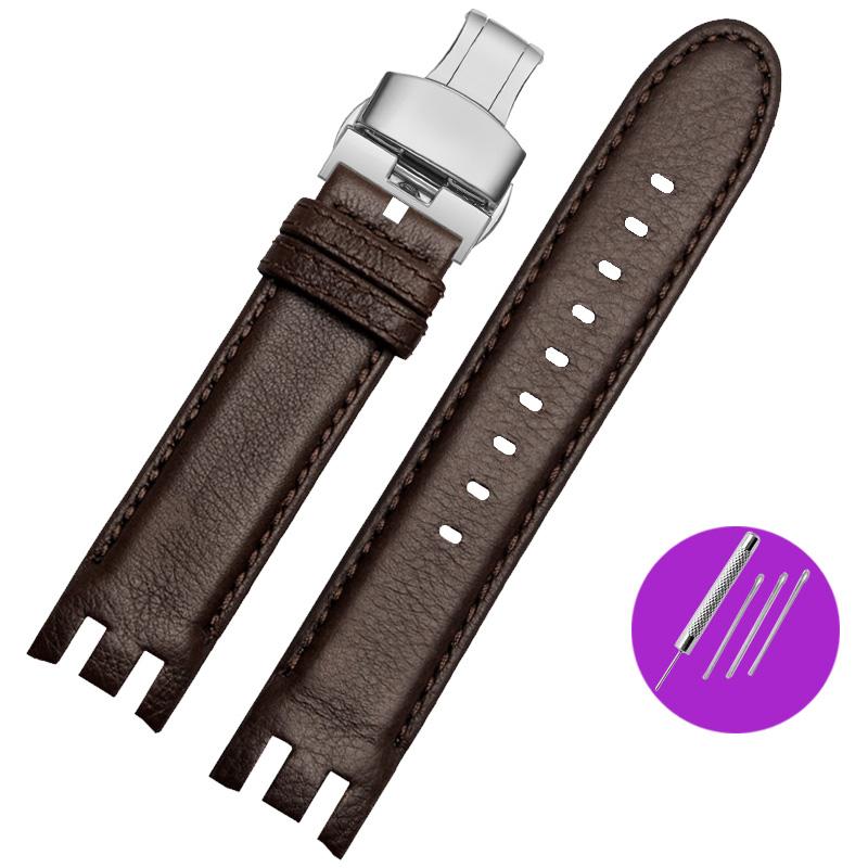 Классический ремешок для часов из натуральной кожи для Swatch Yrs403 412 402G Series, изогнутый вогнуто-выпуклый ремешок из коровьей кожи 21 мм, аксессуар для мужских часов