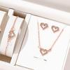 Gold Copper Two Color Women Fashion Peach Heart Studded Diamond Heart Necklace Earrings Bracelet Hollow Heart Shaped Zircon Set