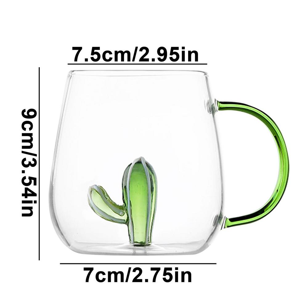 Кактус / Маленький кит Стеклянная чашка Трехмерная форма животного и растения Чашка для кофе, молока, напитков Милая прозрачная стеклянная чашка